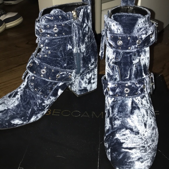 blue crushed velvet boots